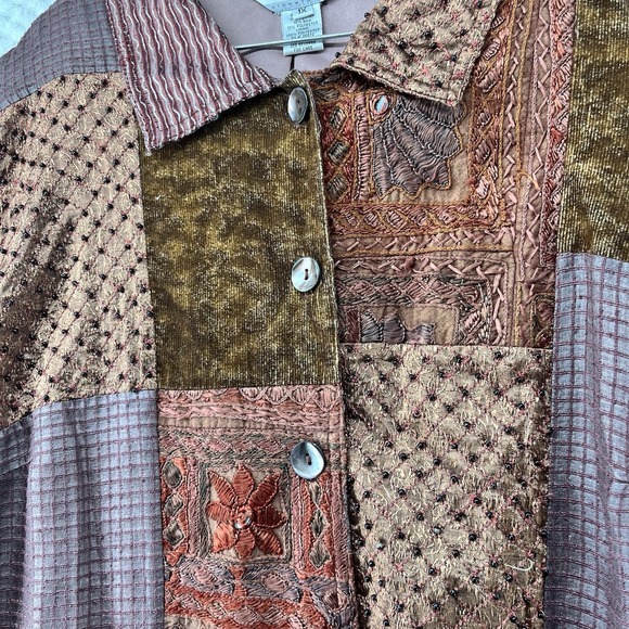 Stonebridge Signature Patchwork Jacket Button Front Mixed Media Unique Design 1X - Picture 7 of 10